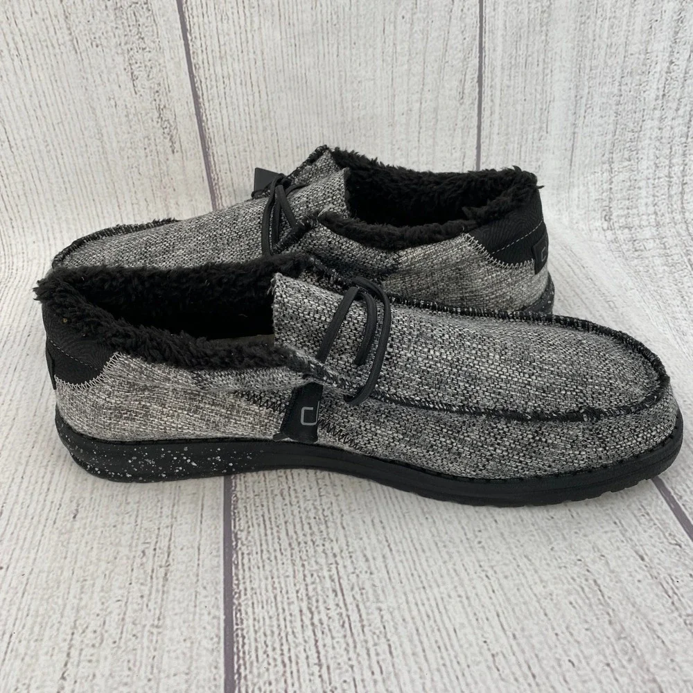 Hey Dude Wally Stitch Mens 12 Stormcloud Grey Faux Fur Lined Loafers Comfort